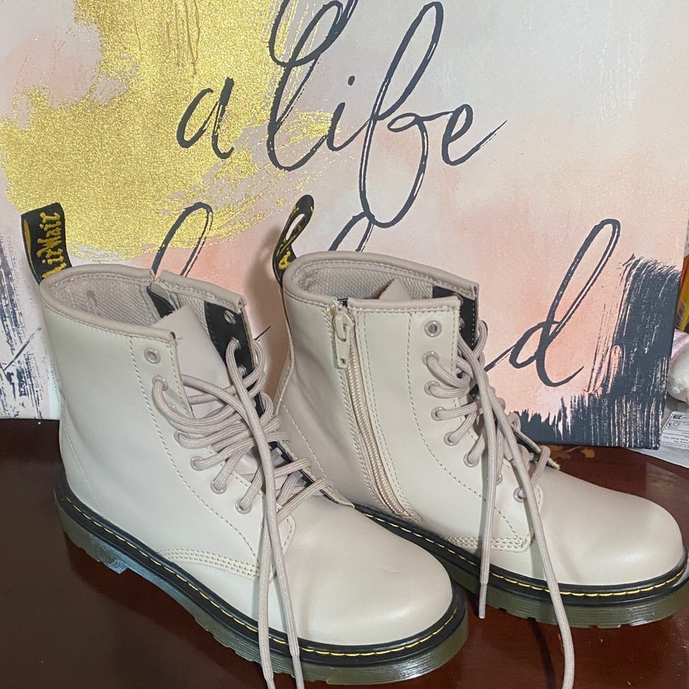 Dr. Martens Taupe Leather Boots